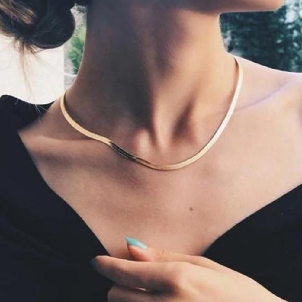 NEW 18K Gold Flat Snake Chain Necklace, nice Necklace, cute Necklace